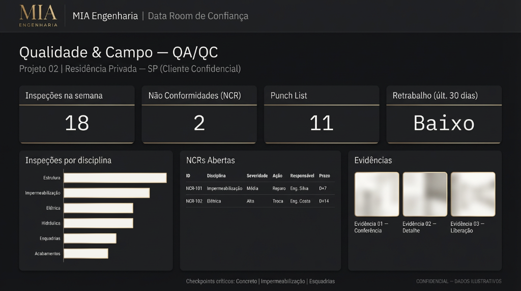 Dashboard QA/QC Qualidade & Campo MIA Engenharia - Projeto 02